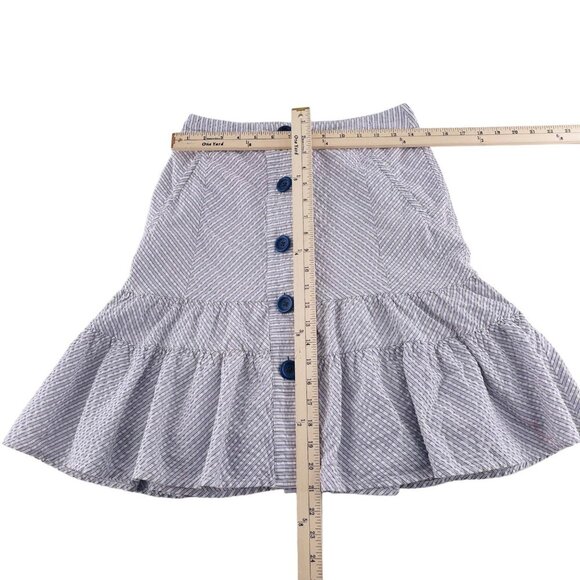 Odille Womens Blue & White Striped Ruffle Hem Button-Front Cotton Skirt Size 0 - Picture 3 of 5